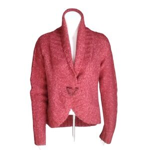 Cranberry Red Shawl Collar Boucle Knit Cardigan Sweater with Pin Closure Small